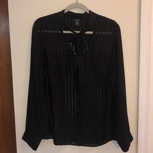 Torrid L/S blouse Sheer black stripe with bow sz 1